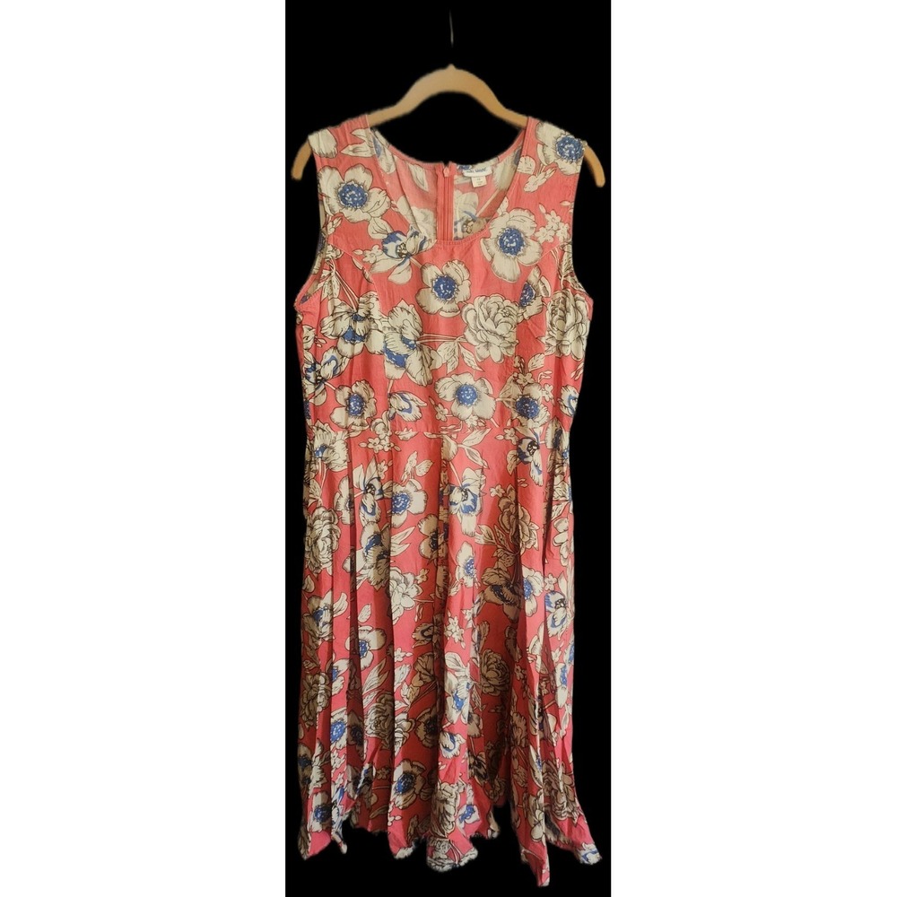 Vicki Wayne Pink Floral Sleeveless Midi Dress Size 12 Cotton Pleated Flared